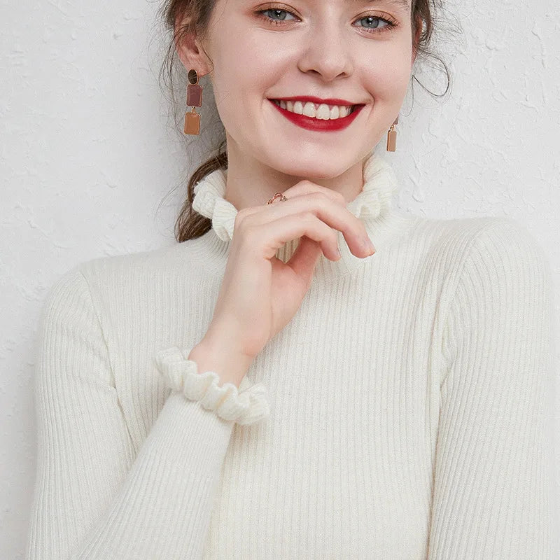 Cinched Turtleneck Knit Sweater