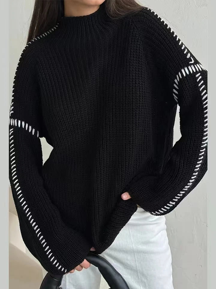 Contrast Knit O-Neck Sweater