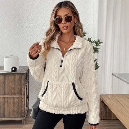 Wool Blend Patchwork Zip Hoodie