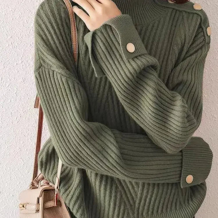 Stripe Aura Irregular Turtleneck Sweater