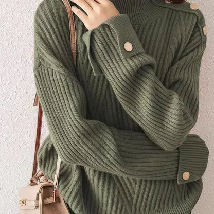Stripe Aura Irregular Turtleneck Sweater