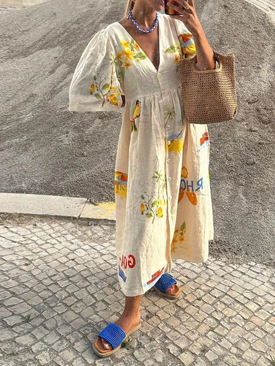 Petal Script V-Neck Maxi Dress
