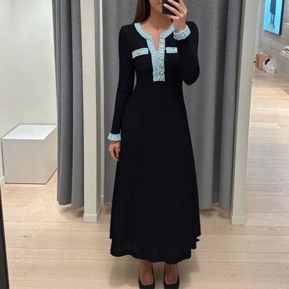 Slim Swing Maxi Dress — Knitted Denim Long Sleeve
