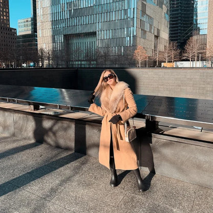 Fur Lapel Wool Overcoat