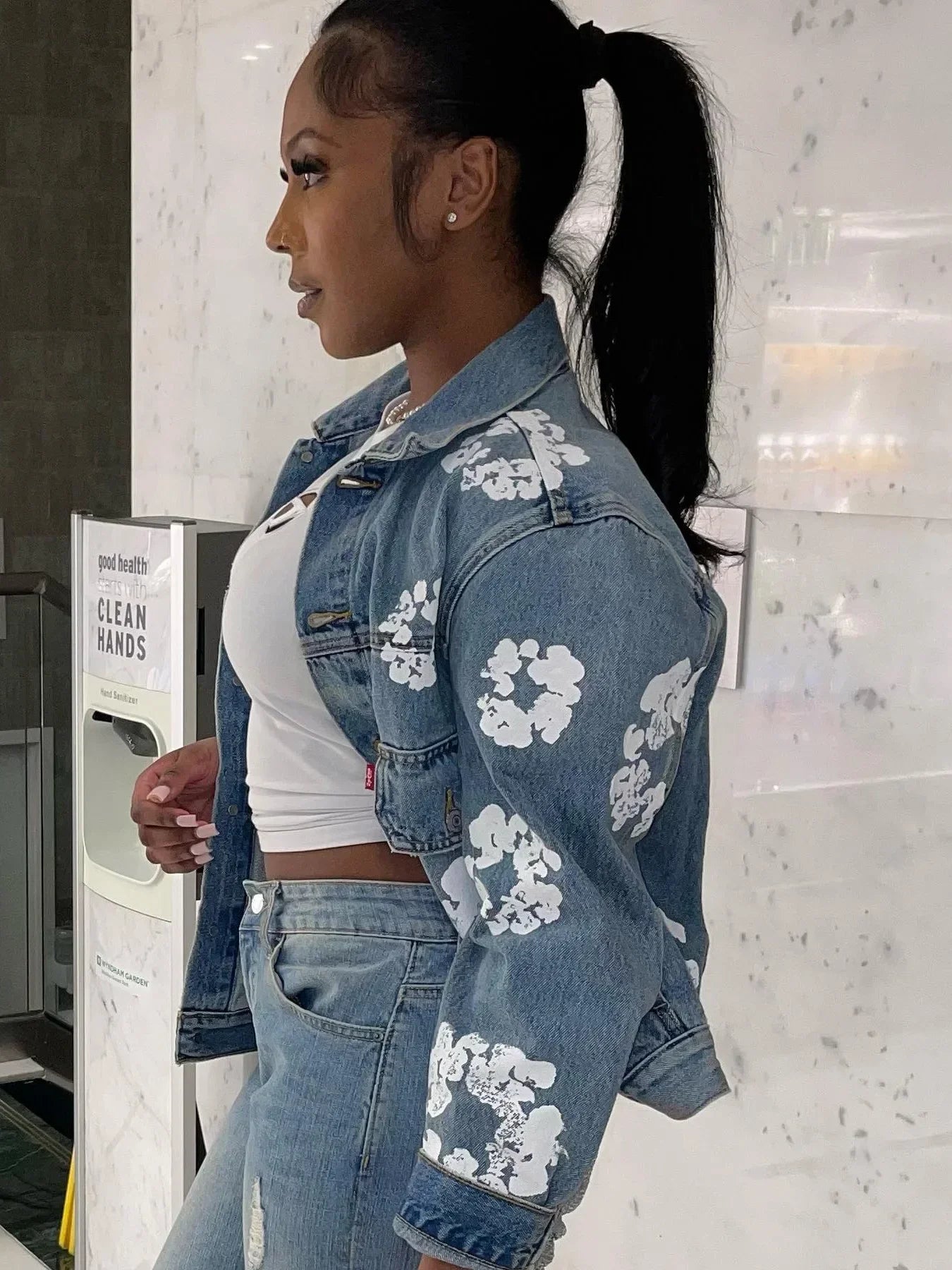 Bloom Fade Floral Denim Street Jacket