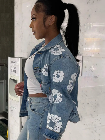 Bloom Fade Floral Denim Street Jacket