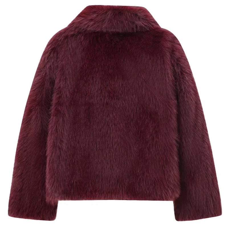 Plush Burgundy Crop Fur Jacket