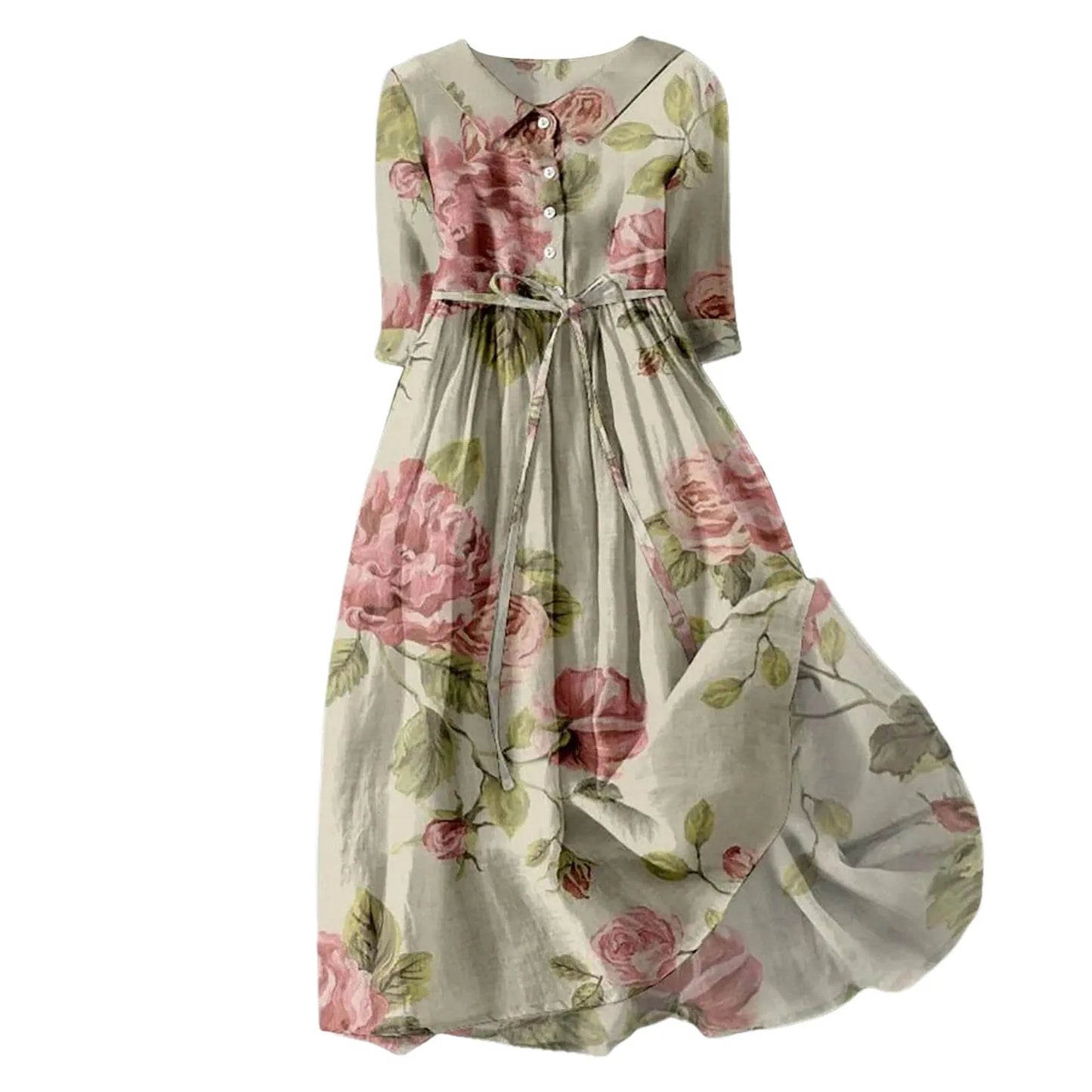 Elegant Bloom Cinched Waist Midi Dress