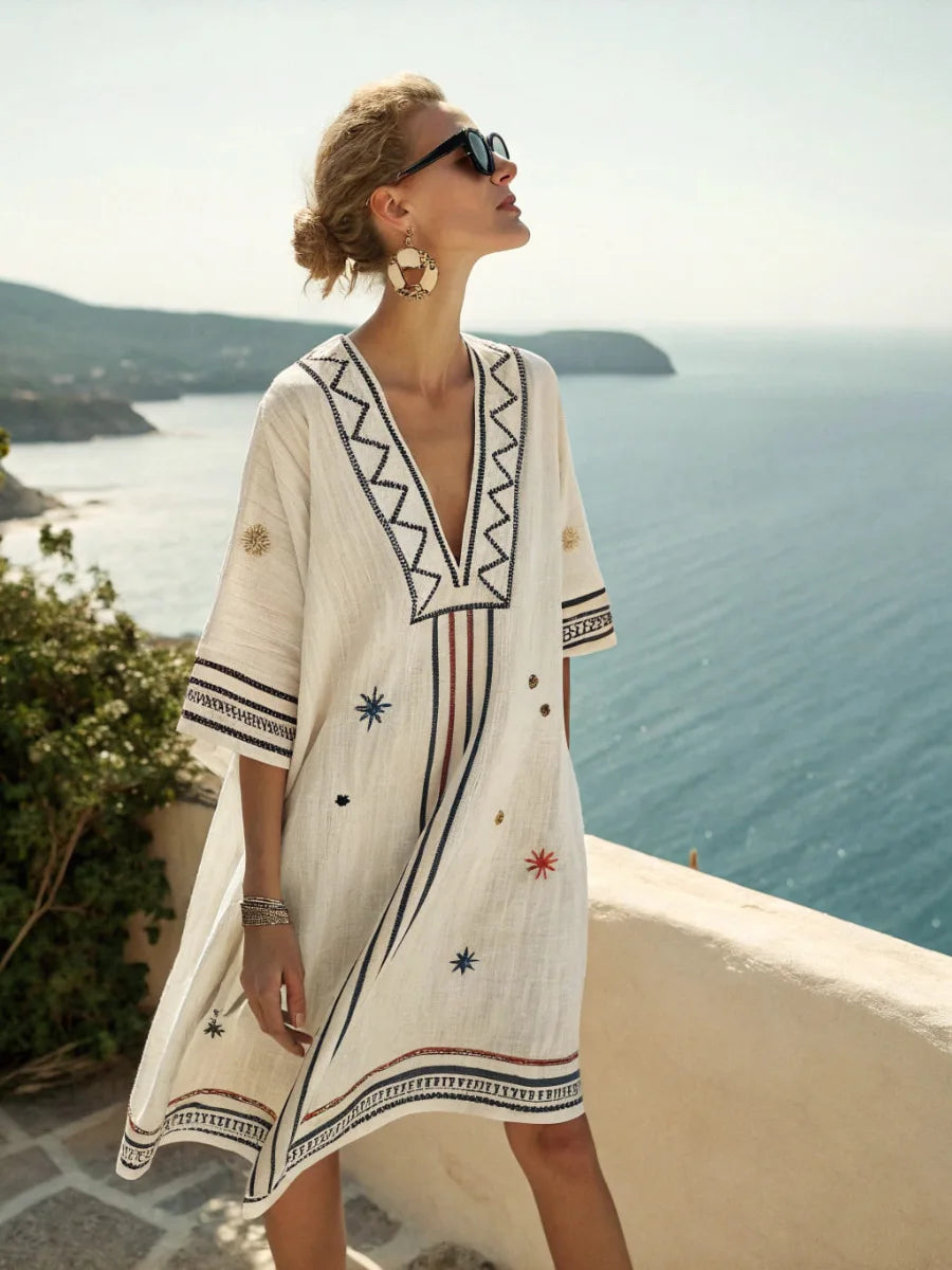 Coastal Bloom V-Neck Holiday Dress