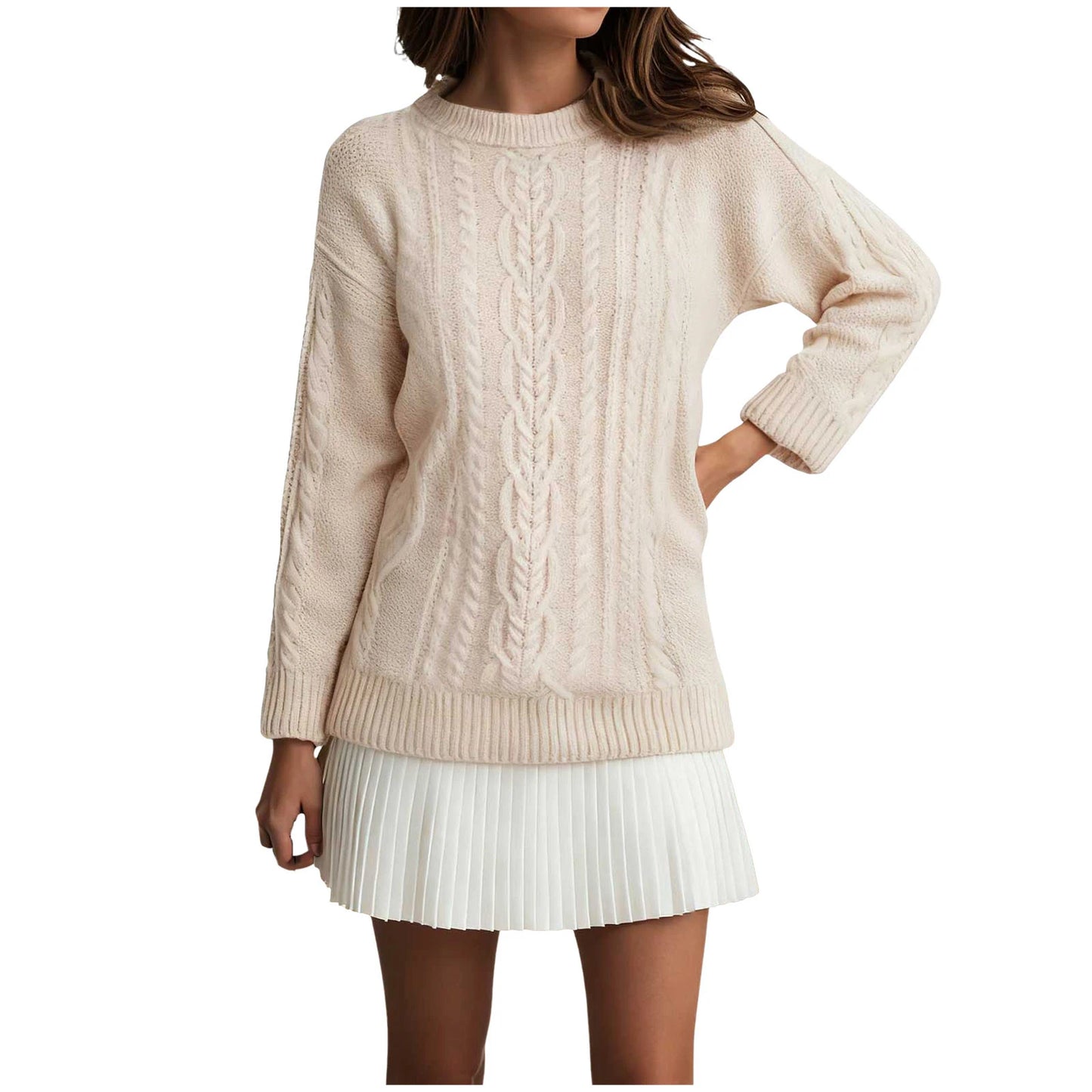 Women’s Twist Knit Sweater Dress — Retro O-Neck