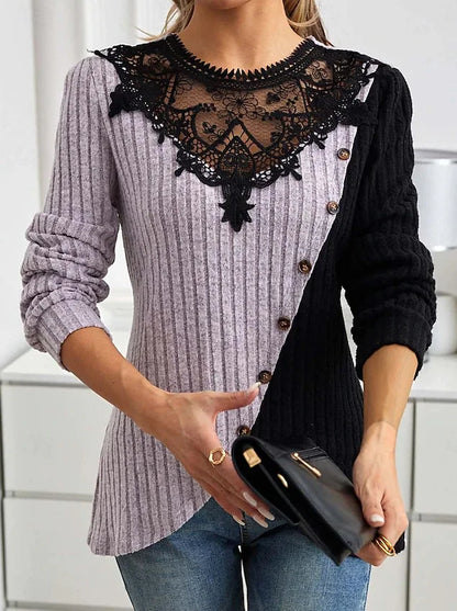 Lace Echo Cross-Hem Knit Top