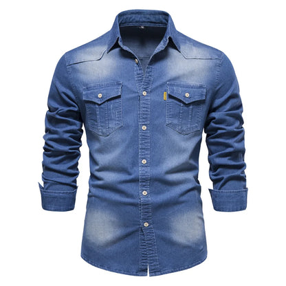Elastic Cotton Slim Fit Denim Shirt