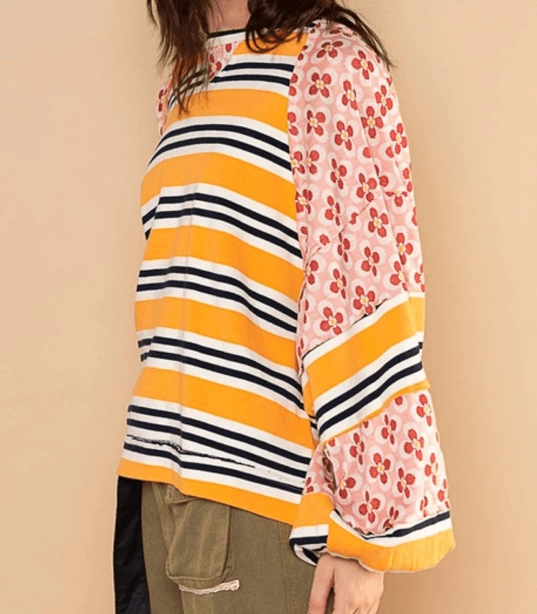 Vibrant Floral Stripe Hoodie