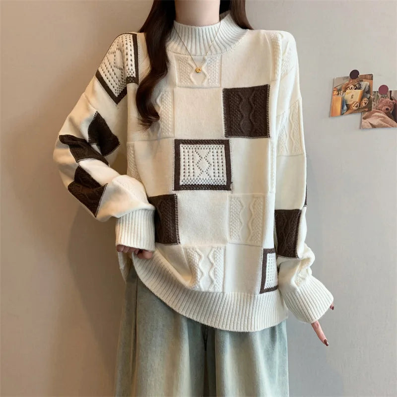 Loose Fit Color Block Knit Sweater