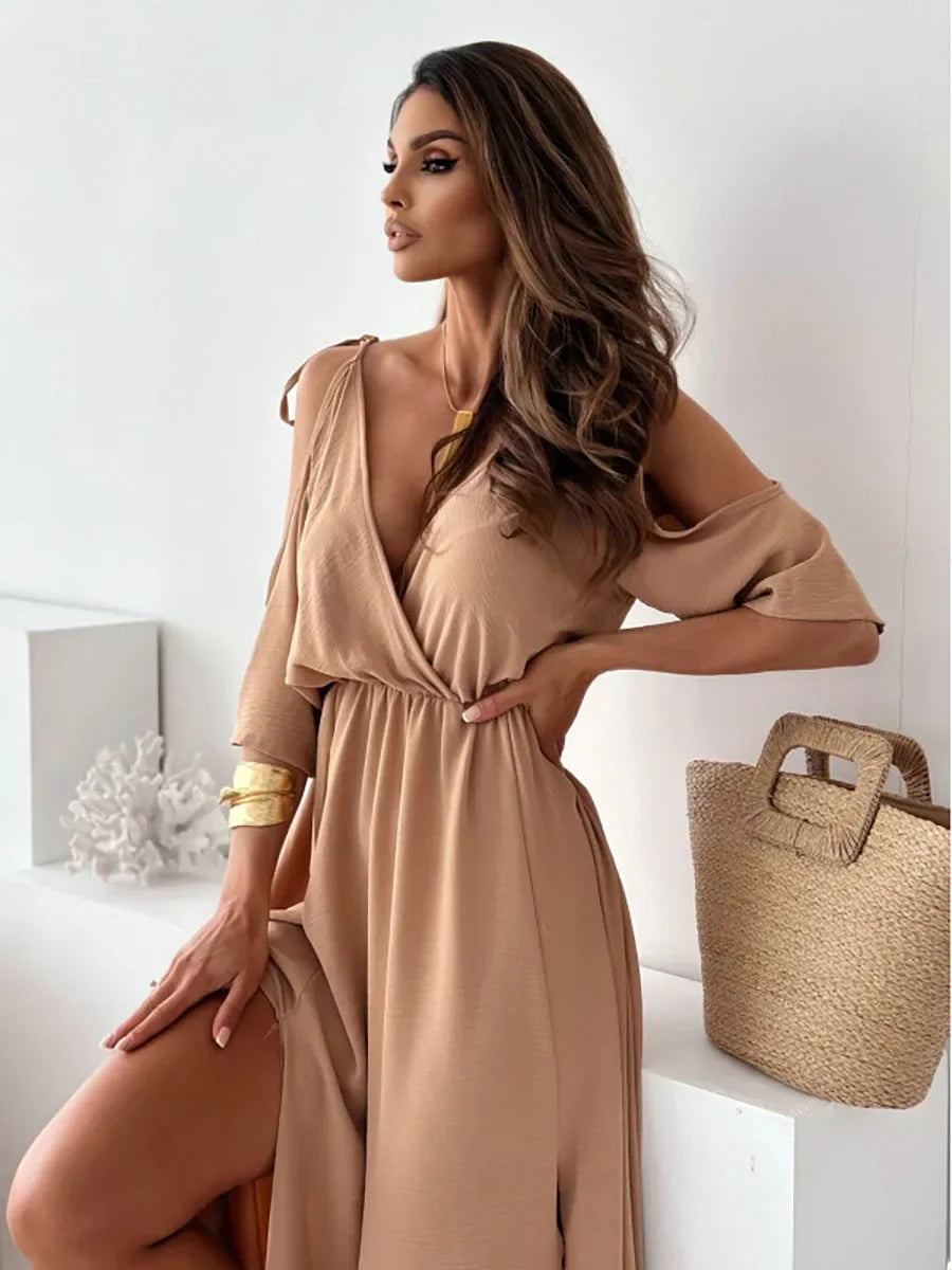 Flirty Sleeveless Off-Shoulder Maxi Dress