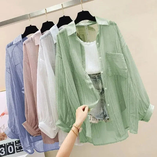 Elegant Sheer Chiffon Sunscreen Shirt