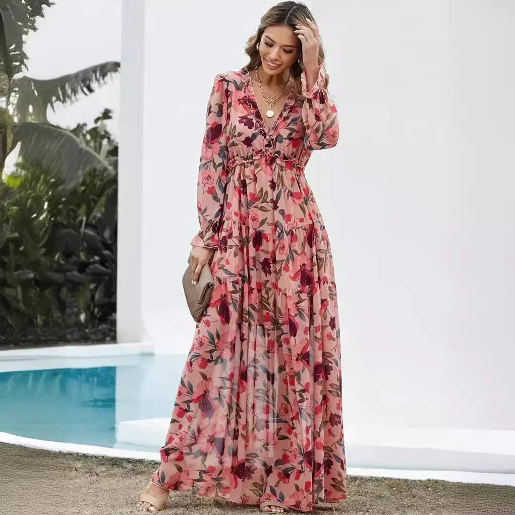 Chic Boho Ruffle Maxi Dress