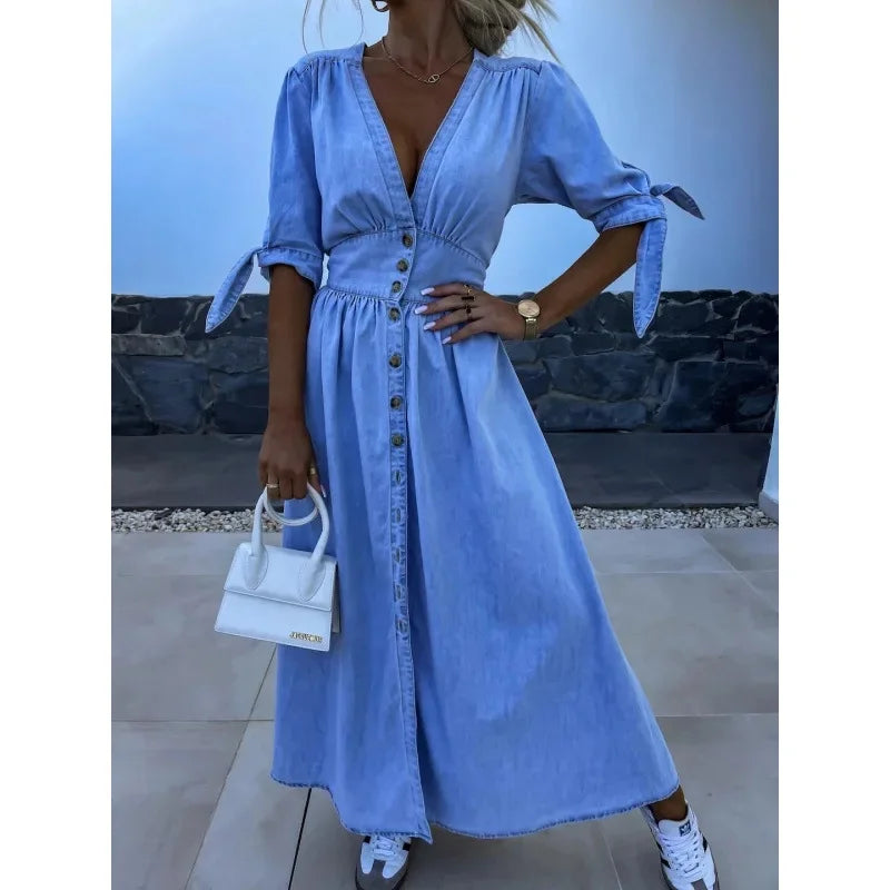 Vintage Lace-Up Denim Dress