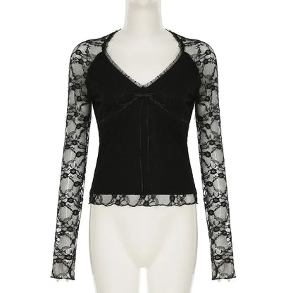 Goth Lace Sheer Patchwork Crop Top