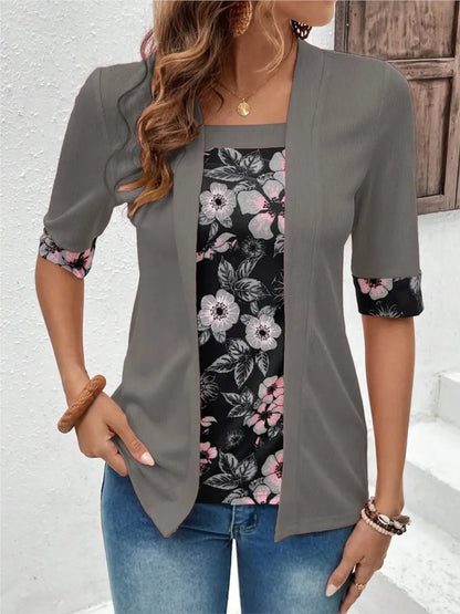 Layered Bloom Splice Casual Top