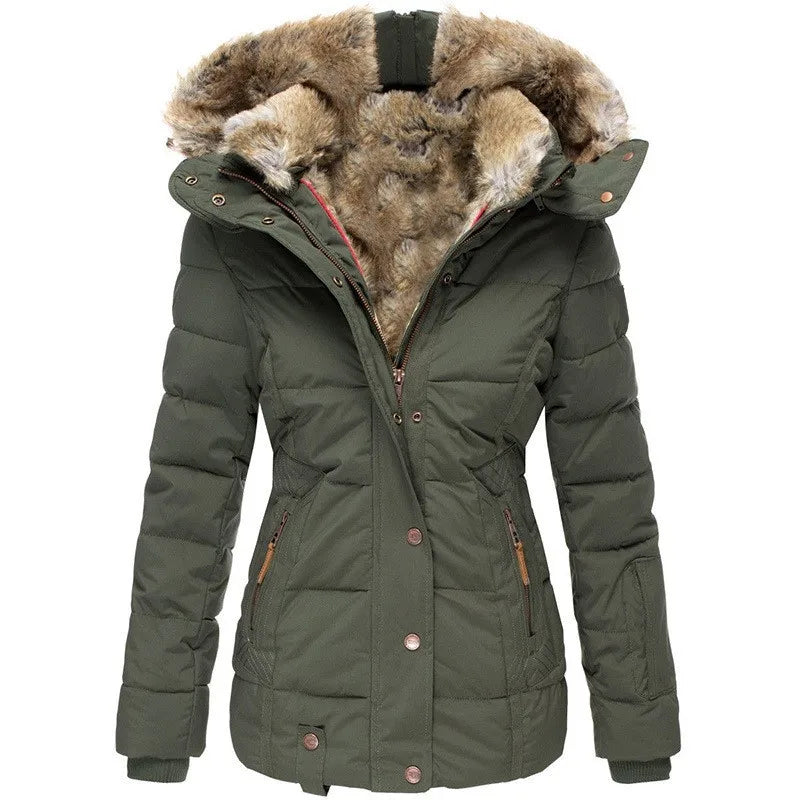 Autumn Winter Plush Lining Hooded Cotton Jacket