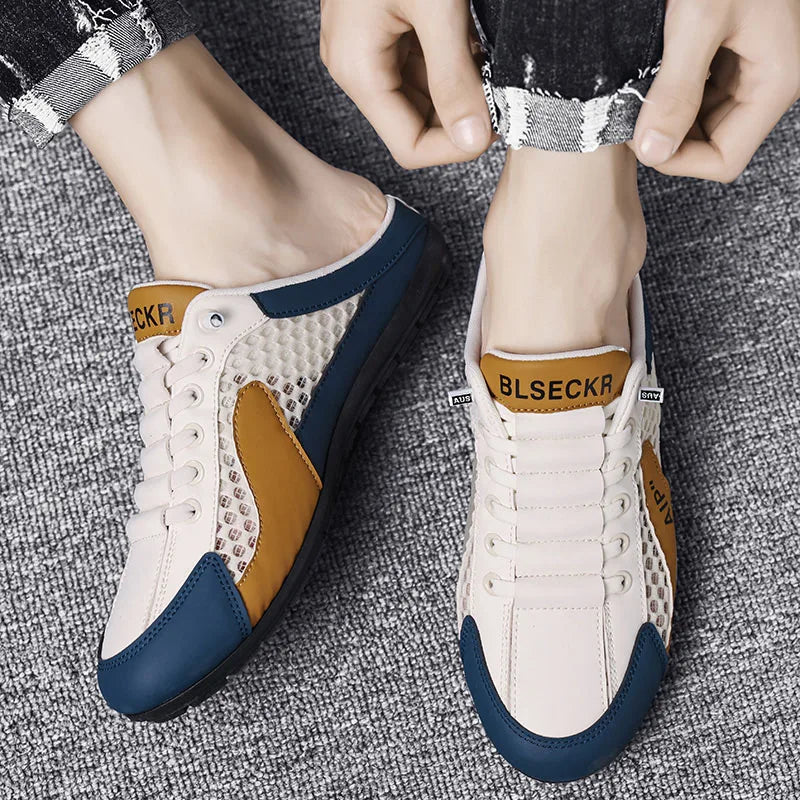 Breathable PU Leather Mesh Slides