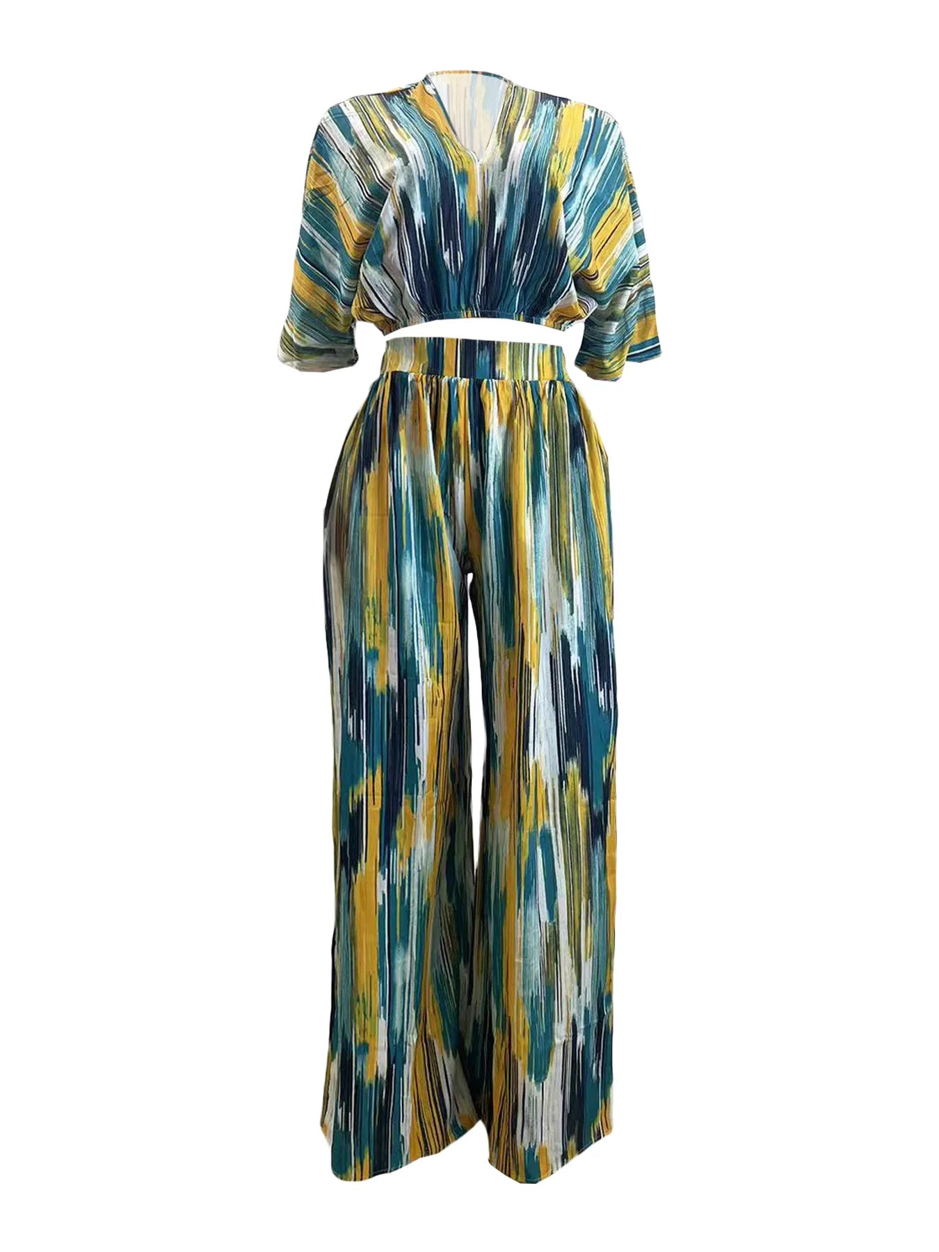 Striped V-Neck Two-Piece Set
