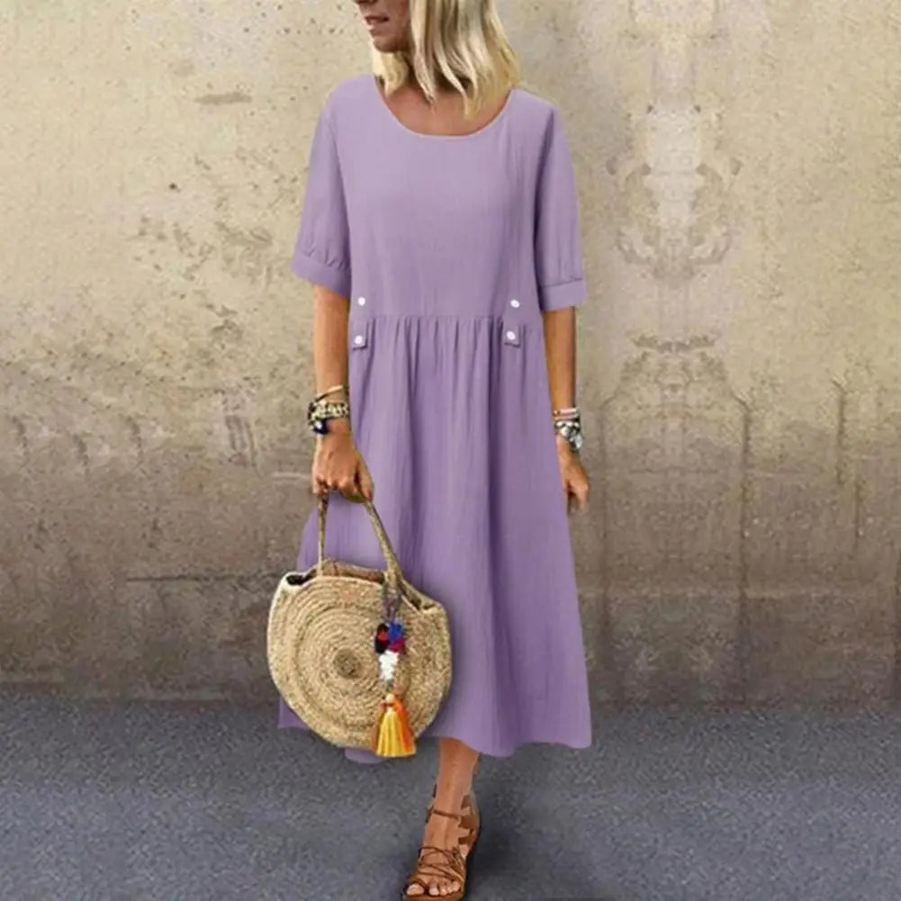 Elegant Cotton Linen Casual Dress