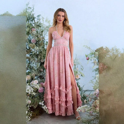 Floral Elegance Halter Maxi Dress