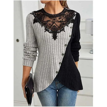 Lace Echo Cross-Hem Knit Top