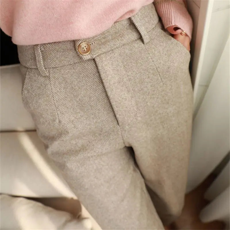 Women’s High-Waist Herringbone Slim Fit Trousers