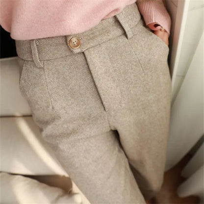 Women’s High-Waist Herringbone Slim Fit Trousers