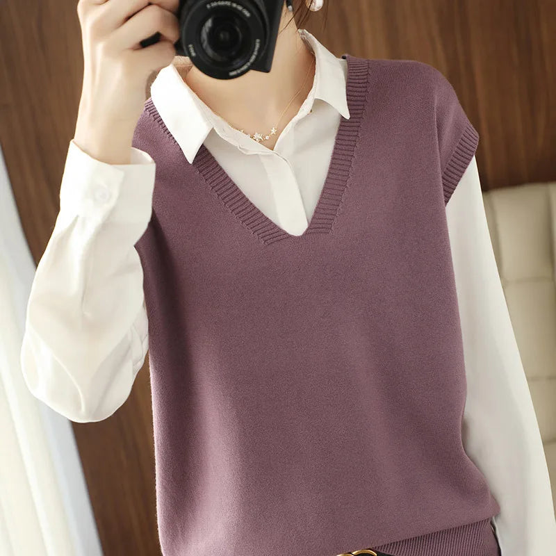 Women’s V-Neck Knit Vest — Stylish Sleeveless