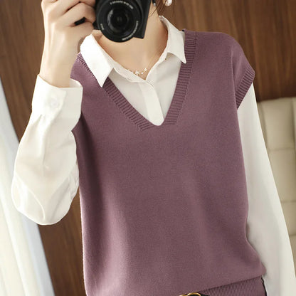 Women’s V-Neck Knit Vest — Stylish Sleeveless