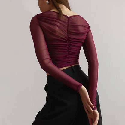 Luxe Sheer Cross Neck Mesh Top