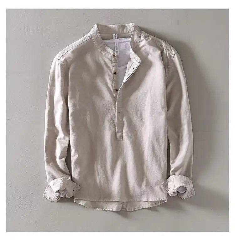 Linen Stand Collar Shirt