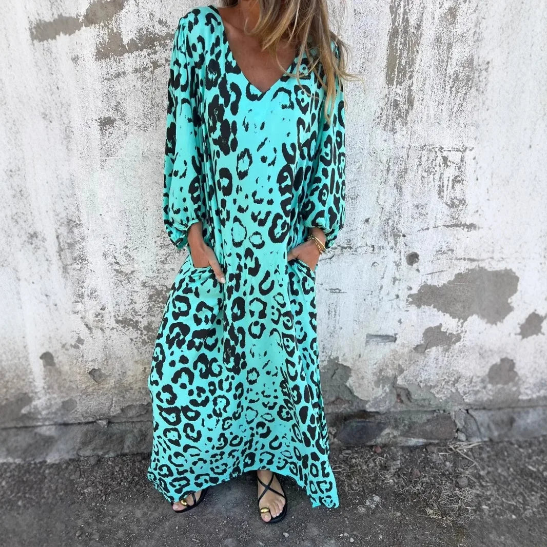 Retro Leopard Print V-Neck Dress