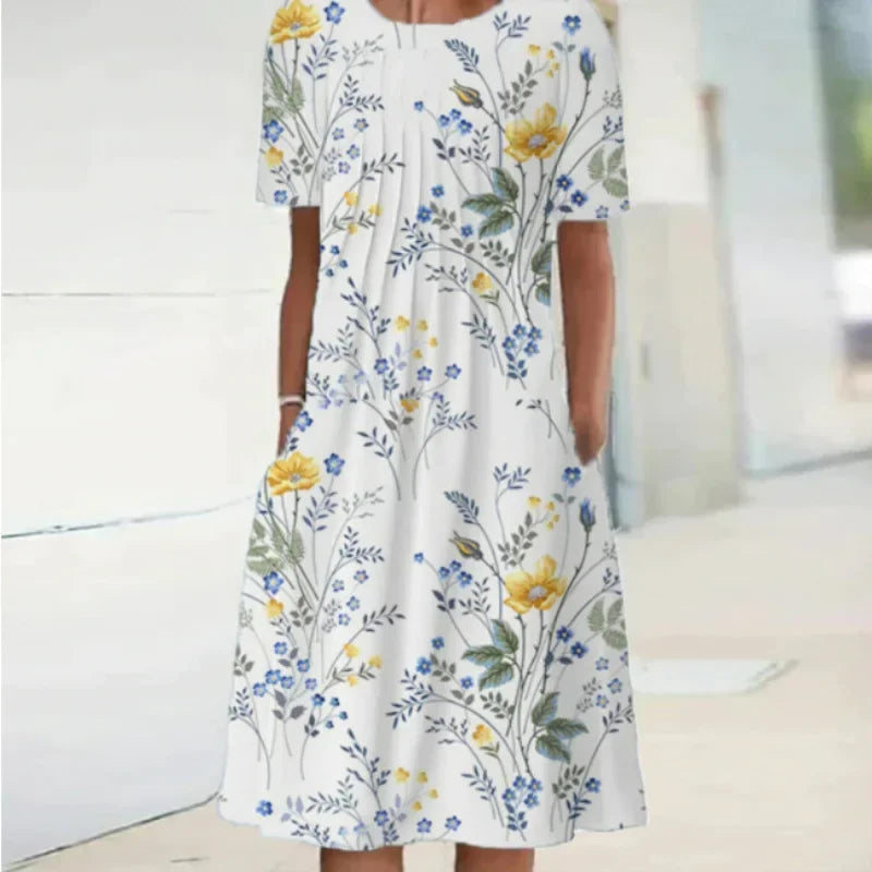 Floral A-line Round Neck Home Dress