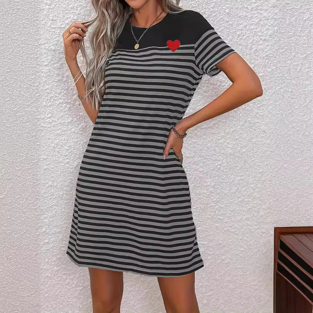 Trendy Striped Colorblock T-Shirt Dress