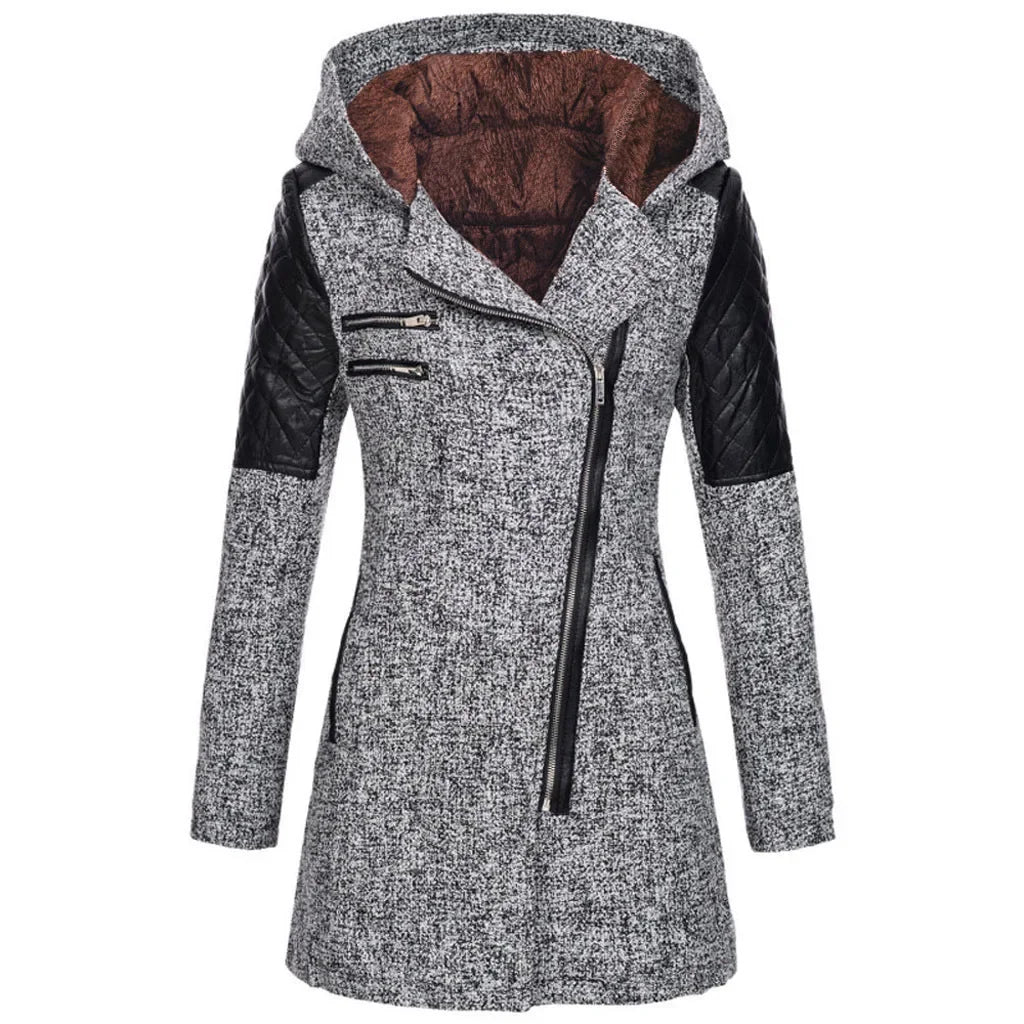 Women’s Mid-Length Hooded Loose Tweed Trench Coat