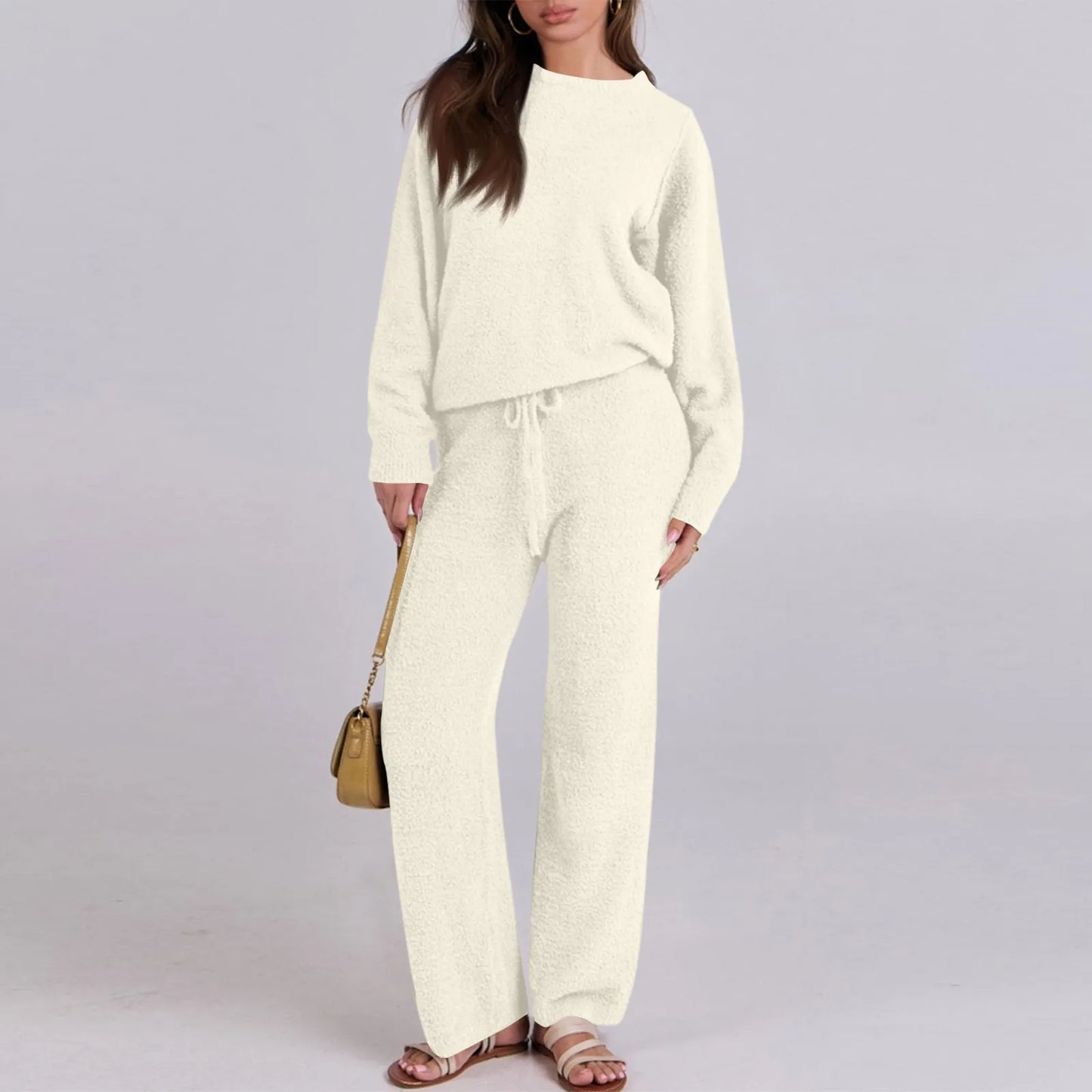 Warm Loungewear Set — Solid Color Casual Two-Piece