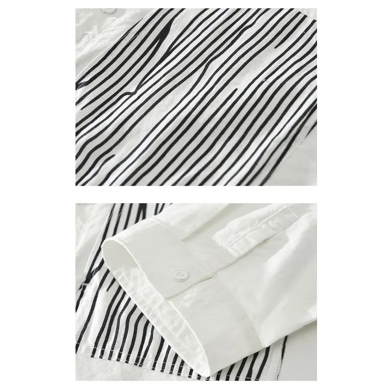 Striped Spliced 7-Sleeve Casual Shirt