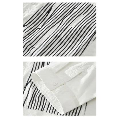 Striped Spliced 7-Sleeve Casual Shirt