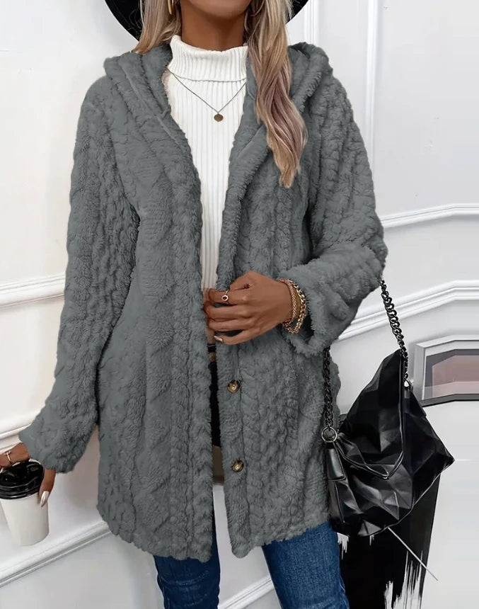 Stylish Hooded Plush Cardigan Jacket