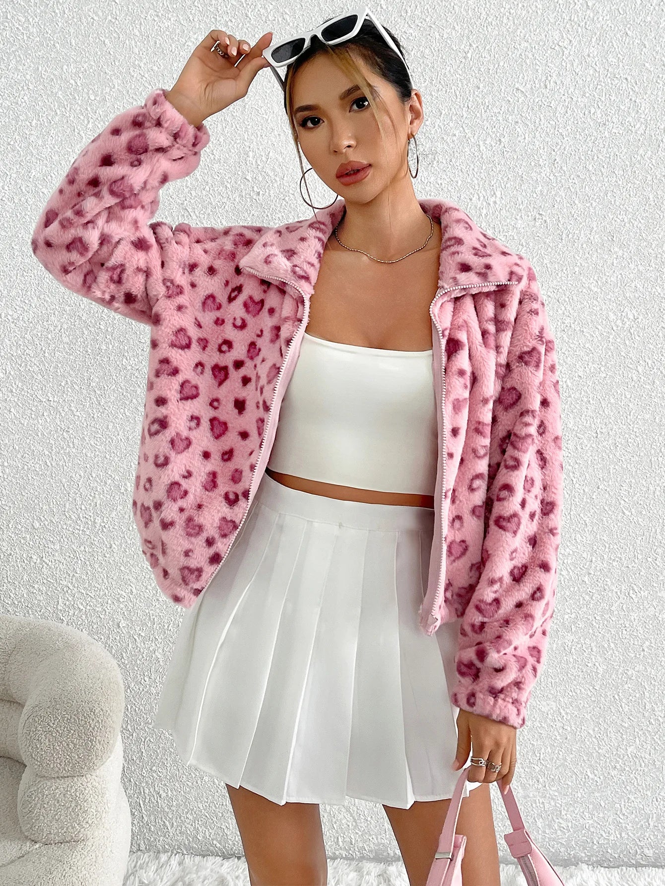 Love Spots Leopard Plush Zipper Jacket