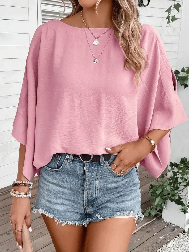 Elegant Flow Batwing Sleeve Shirt