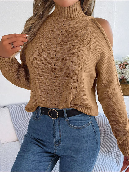 Chill Grace Turtleneck Cold Shoulder Sweater