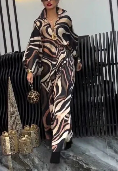 Elegant Printed Top & Wide-Leg Set