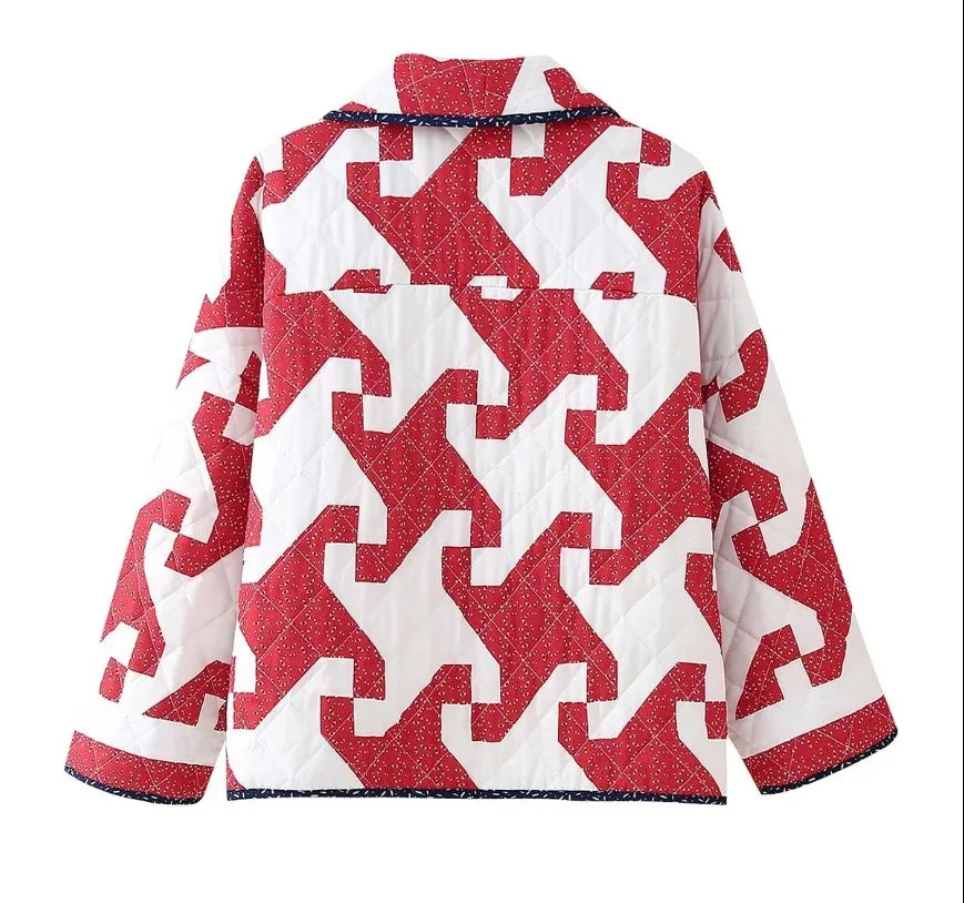 Crimson Geo Cozy Cotton Parka