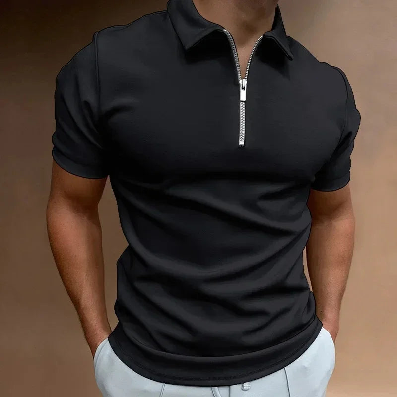 Men's Zipper Solid Polo Tee